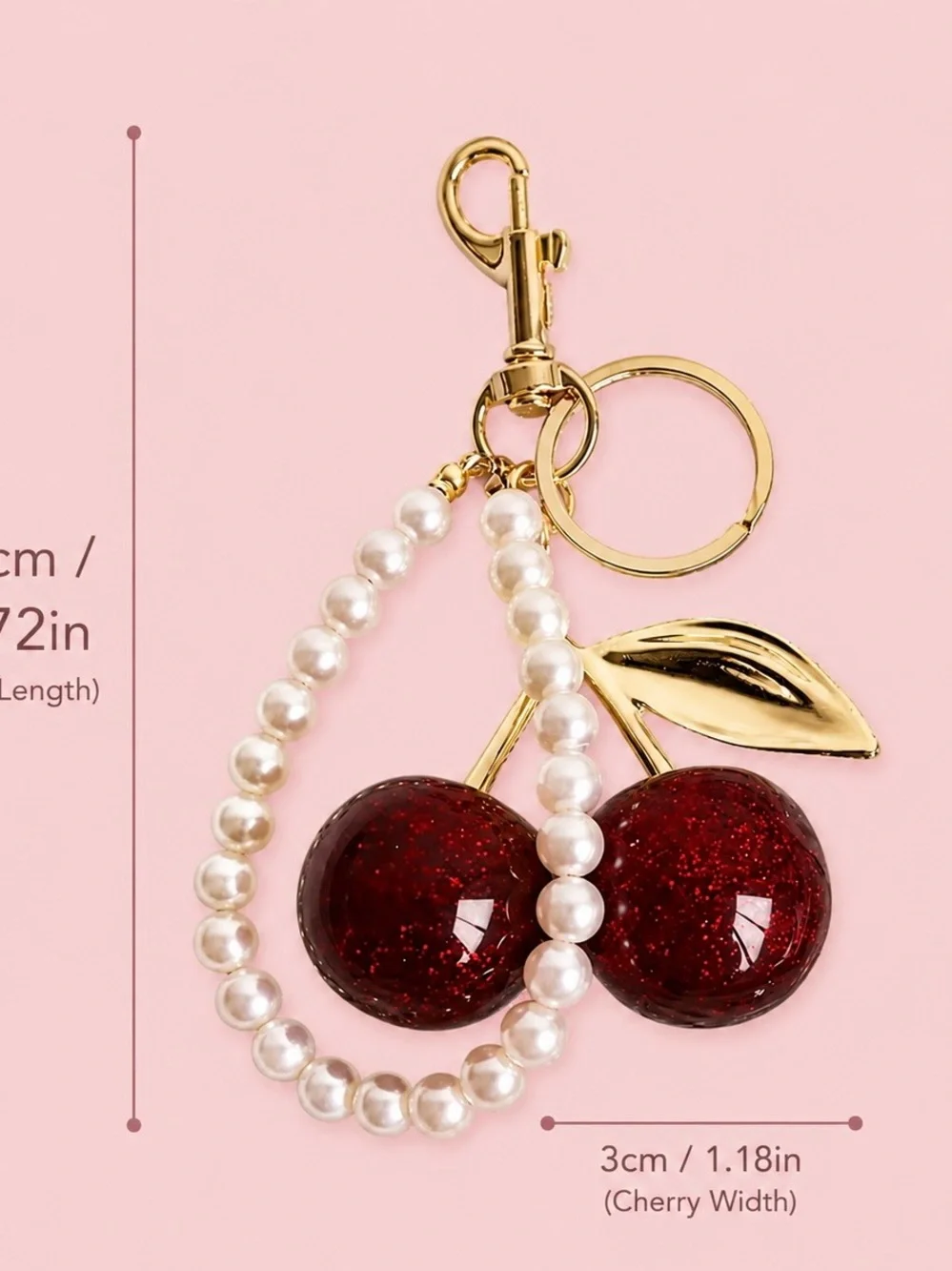 🍒 Y2K Cherry Pearl Bag Charm Keychain – Gold Tone. Ships free!